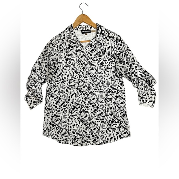 Karl Lagerfeld Paris Black & White Print Button-Up Shirt - Size S - Picture 4 of 6